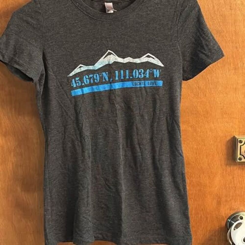 Locate Love Bozeman Coordinates Fitted T shirt Mountain Grey Montana Women's S